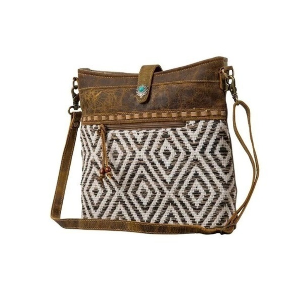Myra Bag Sand Weaver Shoulder‎ Bag Women's Medium Brown S-7354 Boho Canvas New